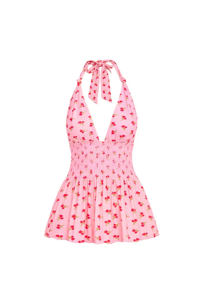 Aisling Halter Mini Dress in Cherry Pink