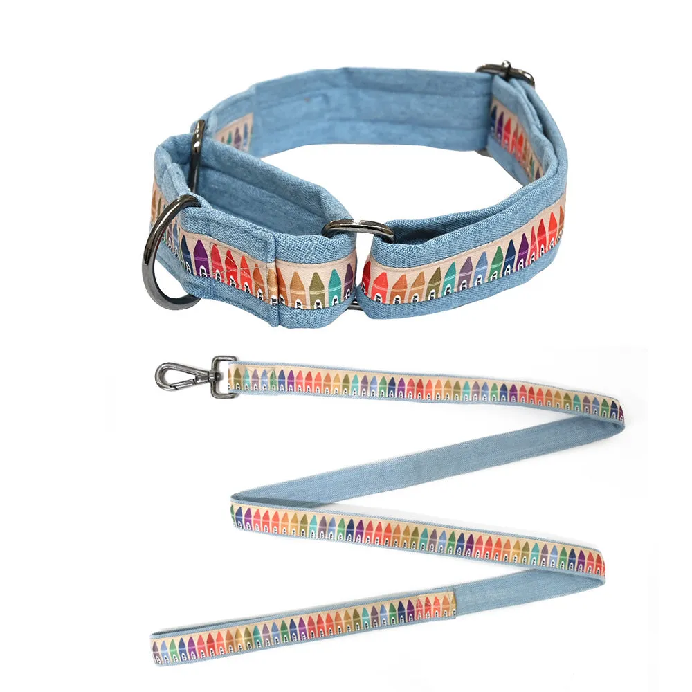 Cool School Martingale Denim Collar   Leash Set