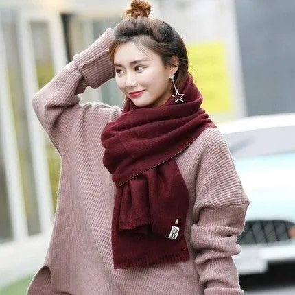 Double-Sided Thick Knit Scarf with Pineapple Pattern - 200cm Length
