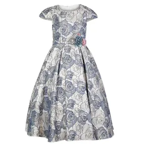 GIRLS FLORAL DAMASK DRESS - BLUE