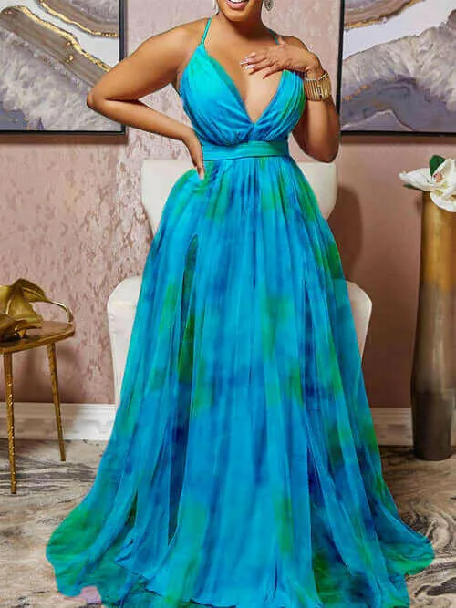 Halter V Neck High Slit Chiffon Dress