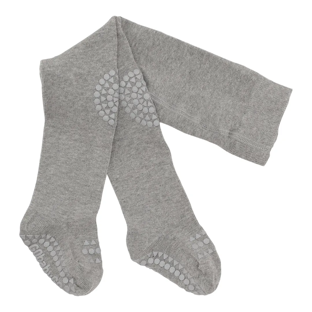 Non-slip crawling tights with grip for babies and toddlers - organic cotton - Grey Melange