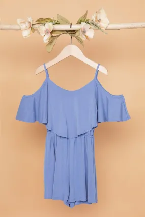 Toddler Girls Blue Cold Shoulder Cami Romper /1-2-1