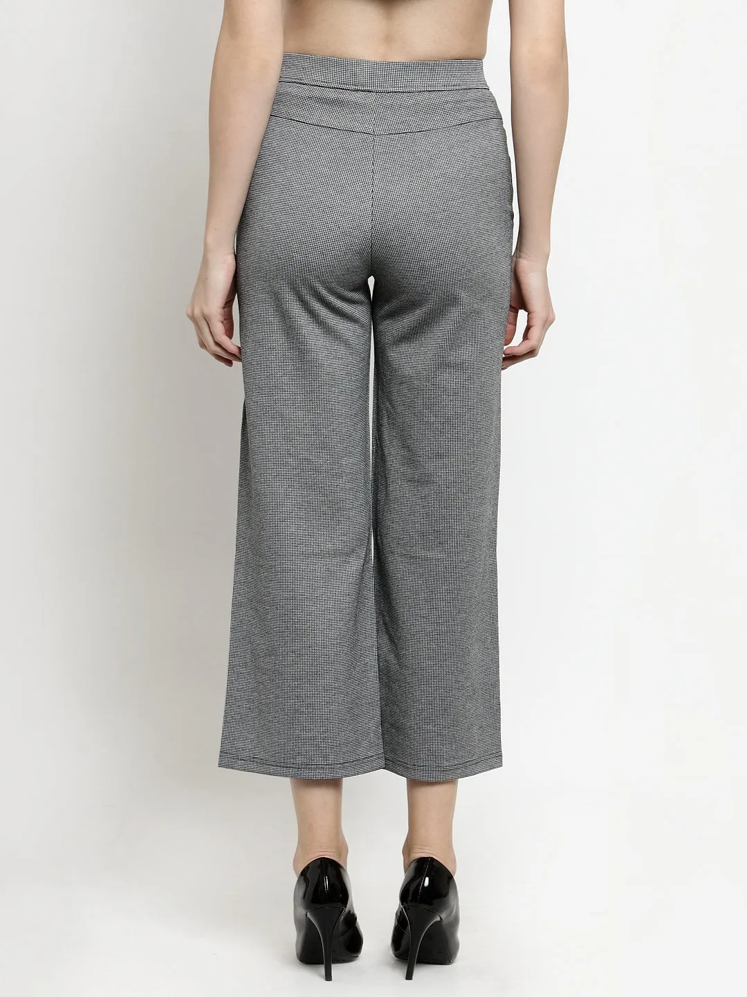 Women Self Design Brown Flared Trousers